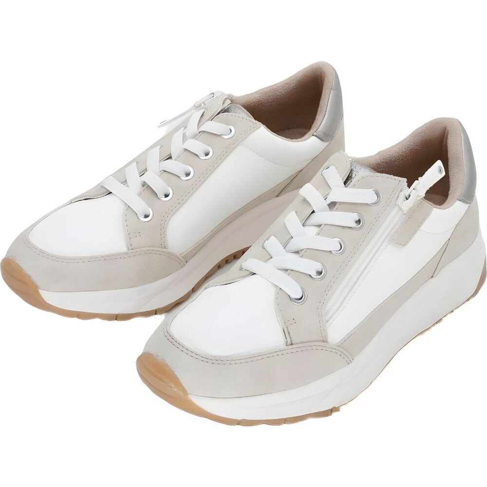 Naturalizer White and Beige Lace-Up Athletic Sneakers with Gum Outsole - Picture 2 of 6